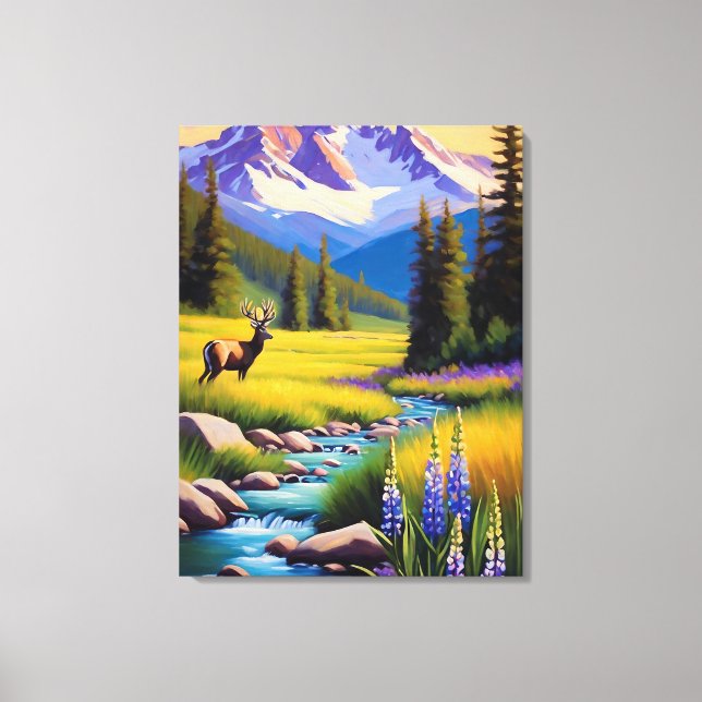 Impressão Em Tela Deer Rocky Mountain Primavera Meadow Sunshine (Frente)