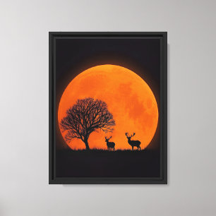 Impressão Em Tela Deer Silhouette e Arte da Lua Sanguínea