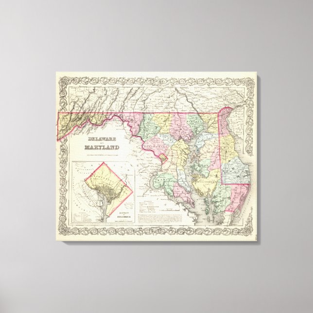 Impressão Em Tela Delaware e Maryland com Distrito de Columbia (Frente)