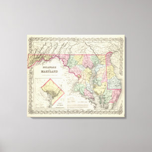 Impressão Em Tela Delaware e Maryland com distrito de Columbia