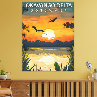 Impressão Em Tela Delta do Okavango – Poster de Viagem Retro de Bots