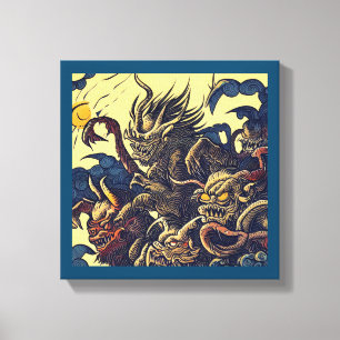 Impressão Em Tela Demônios Fantasia - Xilogravura 4
