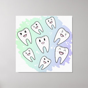 Impressão Em Tela Dentes de Cartoon Bonitos - Crianças Saúde Dental