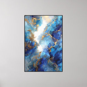 Impressão Em Tela Deriva Turquesa: Abstrato Fluido Azul e Dourado