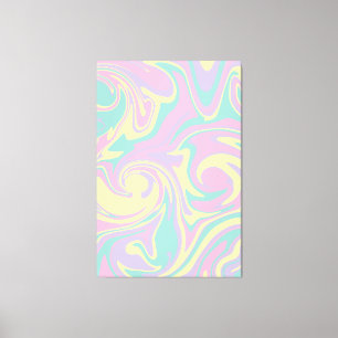 Impressão Em Tela Derramar - Rosa Pastel, Amarelo, Roxo e Verde