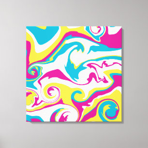 Impressão Em Tela Derramar - Turquesa, Amarelo, Rosa e Branco