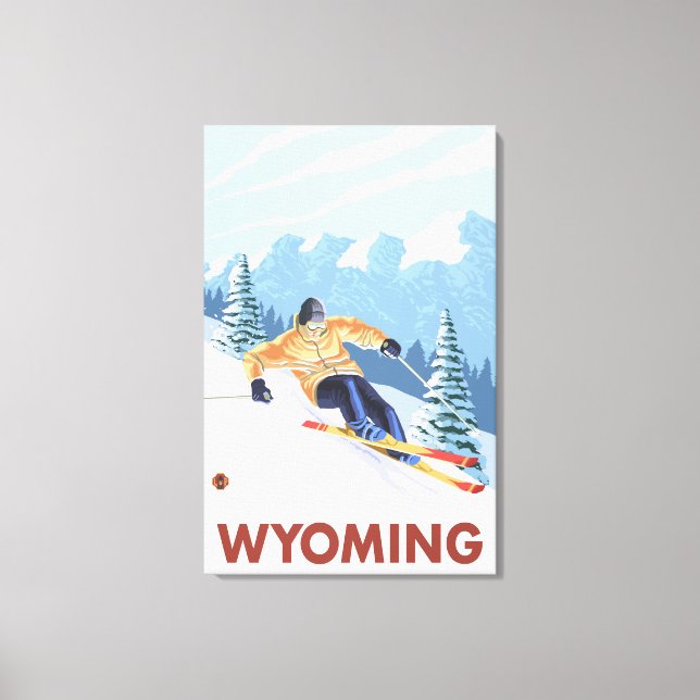 Impressão Em Tela Descida Snow SkierWyoming (Frente)
