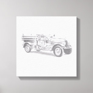Impressão Em Tela desenho a lápis de caminhão de bombeiros vintage