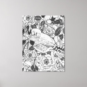 Impressão Em Tela Desenho a tinta de tentilhão-zebra e roseira