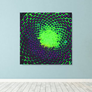 Impressão Em Tela Desenho Abstrato de Mel hexagonal verde e roxo