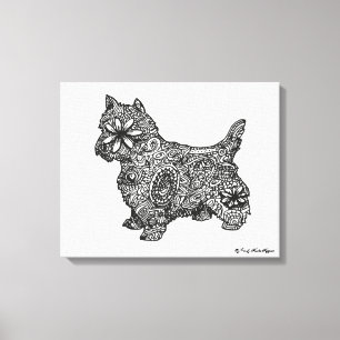 Impressão Em Tela Desenho branco do zentangle das montanhas
