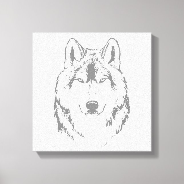 Impressão Em Tela Desenho Da Cabeça Do Lobo Negro E Branco Engraçado (Frente)