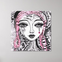 IMPRESSÃO EM TELA DESENHO DA LINHA DETALHADA DO RETRATO BRANCO PRETO