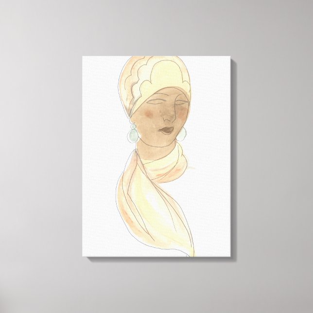 Impressão Em Tela Desenho da Moda Flapper - Mulher com Scarf (Frente)
