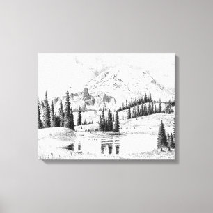 Impressão Em Tela Desenho de lápis bonito do Monte Rainier