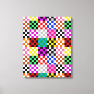 Impressão Em Tela Desenho de padrão xadrez colorido em patchwork