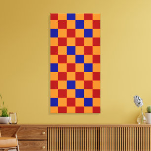 Impressão Em Tela Desenho de padrão xadrez laranja vermelho azul