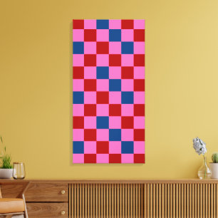 Impressão Em Tela Desenho de padrão xadrez vermelho rosa azul