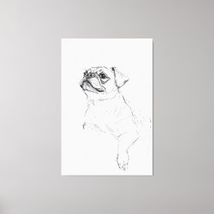Impressão Em Tela Desenho de Retrato de Pug Elegante - Premium