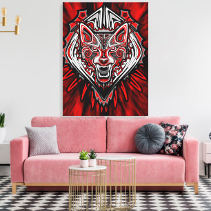 Impressão Em Tela Desenho de Totem Tribal Haida de Lobo