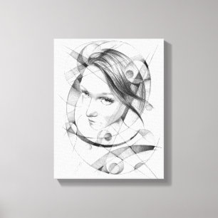 Impressão Em Tela Desenho do retrato da menina com círculos e linha