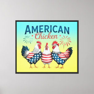 Impressão Em Tela Desenho Patriótico Americano de Frango de 4 de Jul