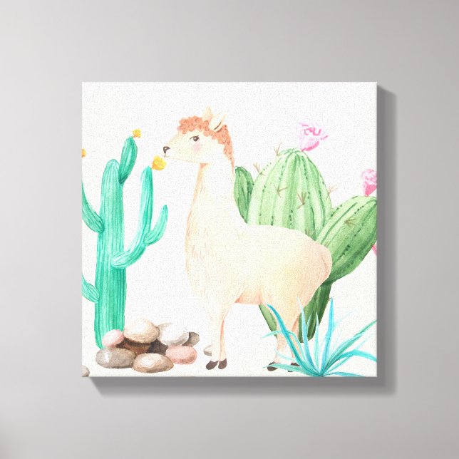 Impressão Em Tela Desert LIama Cactus Flowers Nature (Frente)