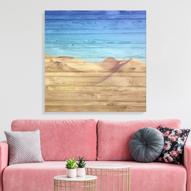 Impressão Em Tela Desert Sand Dunes Beautiful Blue Sky On Wood Grain (Insitu(Sala de estar))