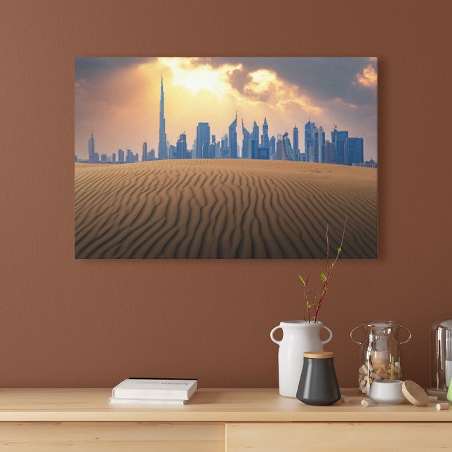 Impressão Em Tela Desertos | Vista Skyline do Dubai de Sand Dune (Criador carregado)