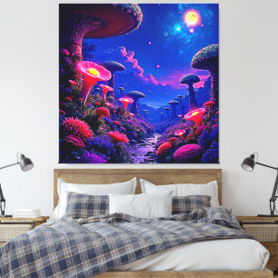 Impressão Em Tela Design da Noite de Cogumelos Encantada