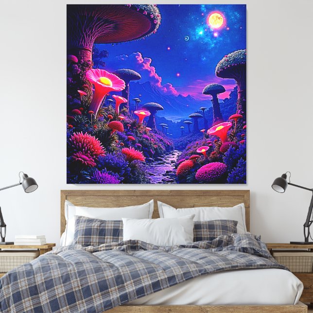 Impressão Em Tela Design da Noite de Cogumelos Encantada (Insitu(Quarto))
