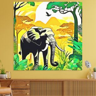 Impressão Em Tela Design de Arte de Elefante da Selva Africana