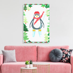 Impressão Em Tela Design de Árvore de Natal do Pinguim Festivo