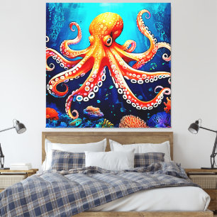 Impressão Em Tela Design de Brilho de Octopus do Mar Profundo