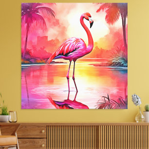 Impressão Em Tela Design de Brilho Tropical de Flamingo Vibrante