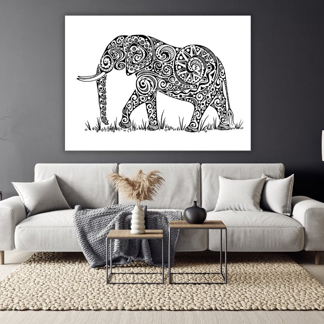 Impressão Em Tela Design de elefante preto e branco (Criador carregado)