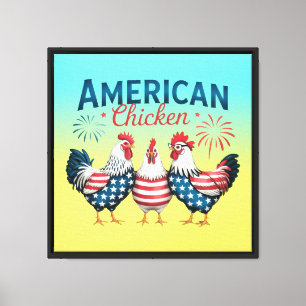 Impressão Em Tela Design de Frango Patriótico Americano de 4 de Julh