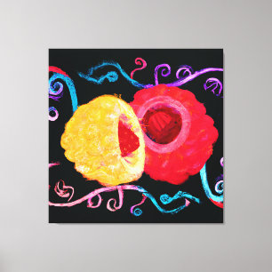 Impressão Em Tela Design de Fruta de Neon Tropical Vibrante