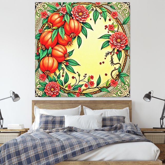 Impressão Em Tela Design de Ilustração Floral de Queda Festiva (Insitu(Quarto))