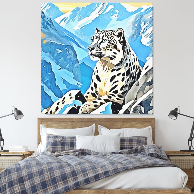 Impressão Em Tela Design de Leopardo de Neve Selvagem (Insitu(Quarto))