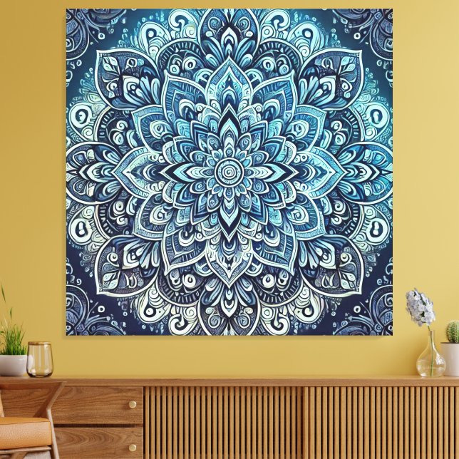 Impressão Em Tela Design de Mandala Gradiente Azul (Insitu(Sala de estar))