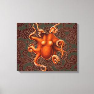 Impressão Em Tela Design de Octopus Red Cephalopod Vintage