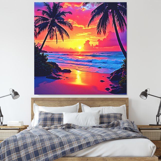 Impressão Em Tela Design de Paraíso Tropical Sunset (Insitu(Quarto))