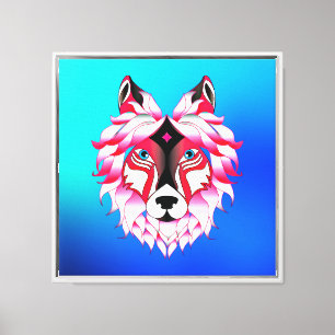Impressão Em Tela Design de Polígono de Cabeça de Lobo Rosa-24531