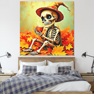 Impressão Em Tela Design de Quebra de Café do Skeleton de outono ass