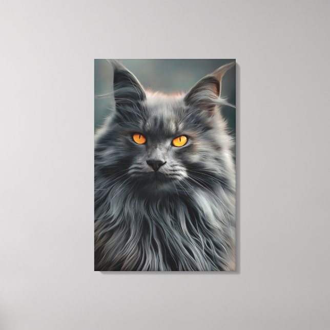 Impressão Em Tela Design de Retrato Gato de Cabelo Longo Majestoso (Frente)