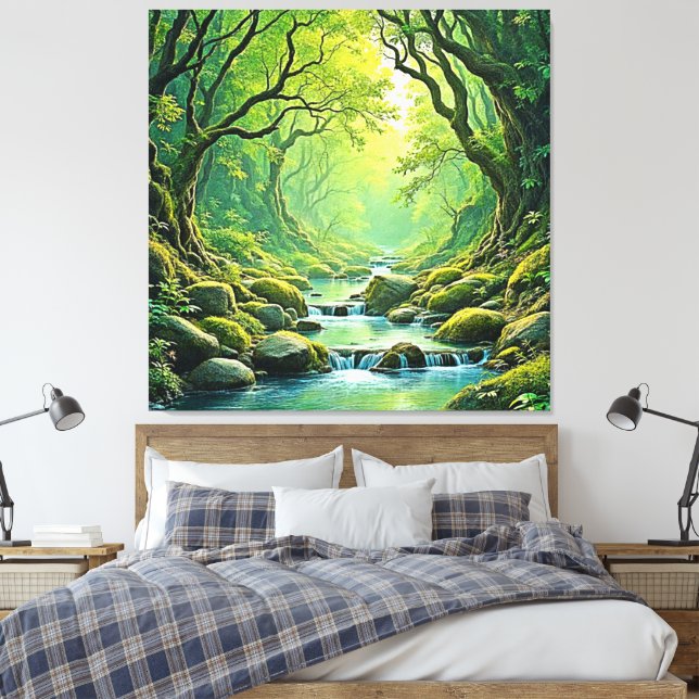 Impressão Em Tela Design de Stream Florestal Encantado (Insitu(Quarto))