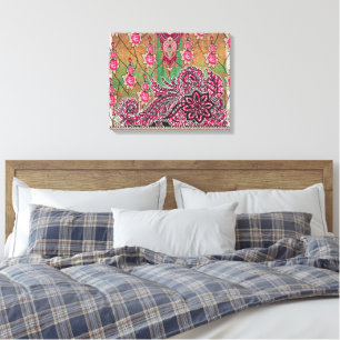 Impressão Em Tela design de um padrão paisley rosa e castanho