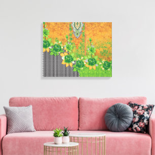 Impressão Em Tela design de uma parede verde e amarela pendurada