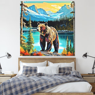 Impressão Em Tela Design do Urso de Montanha Majestoso Canadense